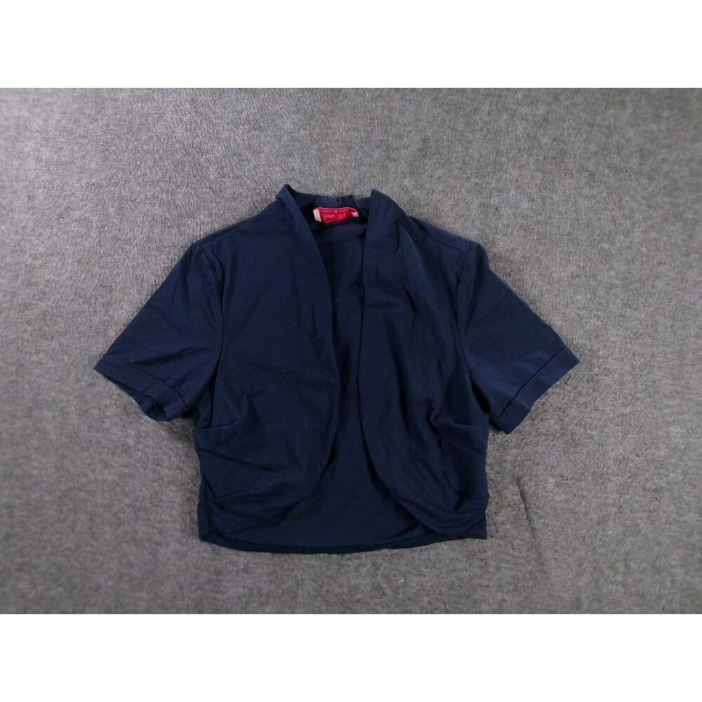 Belle Poque Shrug Womens M Navy Short Sleeve Open Front Cropped Bolero Stretch